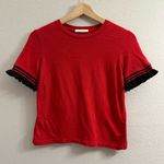 ZARA  Ruffle Crew Neck Cropped Tee T-Shirt Contrast Size S Red Black Photo 1