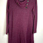 French Grey Women’s Large Burgundy Cowl Neck Button Sweater Dress 36” Length Photo 0