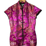 Robbie Bee  Floral Asian Style Top‎ Pink Gold Mandarin Collar Women Size 8 Photo 0