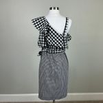 Calvin Klein  One Shoulder Gingham Sheath Dress Black and White Size 12 Photo 5