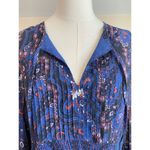 Women's Navy Blue Floral Notched Neck Pleated Longsleeve Mini Shift Dress size 6 Photo 2