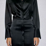 Frame  Strong Shoulder Mini Dress in black stretch silk. sz M cocktail festive Photo 0