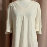Style & Co . Cream Short Sleeve Embroidered V-Neck Top - Xlarge Photo 0