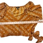 BCBG Paris Cropped 3/4 Puff Sleeves V Neck Fall Floral Wrap Shirt Top Blouse XL Gold Photo 9