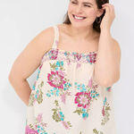 Lane Bryant  Pintuck Relaxed Smocked Square-Neck‎ Tank Plus Size 20 Floral Photo 0
