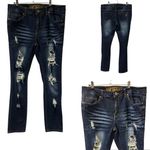 VIP Jeans High Waist Stretch Distressed Denim Dark Wash Blue Jeans Womens 13/14 Photo 1