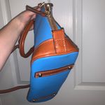 Dooney & Bourke Pebble Grain Leather Zip Zip Satchel Blue And Brown With Red Interior Photo 2