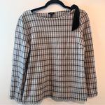 Talbots  Grey Check Knit Long Sleeve Shirt Bow Accent Photo 3