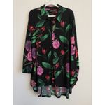Women With Control Women's Black Long Sleeve Hi Low Hem Floral Shirt Size LP Photo 3