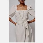 Faherty  Khai Poplin Dress in Birch size Small Belted Puff Sleeve Tie Waist $178 Photo 13