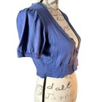 Loft | Ann Taylor  | Blue Short Sleeve Crop Cardigan One Button - Petite Small Photo 2