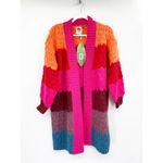 Anthropologie FARM RIO Sweater Cardigan Striped Rainbow Knit Puff Sleeve Open Front Photo 1