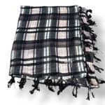 Roxy  Neutral Plaid Lightweight Scarf Black Gray Cream Fringe Classic Accessory Photo 0