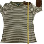 Lauren Ralph Lauren Green Cream Stripe Long Sleeve Tee Size M Faux Suede Patches Size M Photo 9