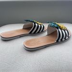 Kate Spade  Icarus Studded Leather Striped Black White Pineapple Slide Sandal 7.5 Photo 4