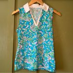 Lilly Pulitzer  Imara Floral Pique Sleeveless Polo Shirt sz xs Photo 1