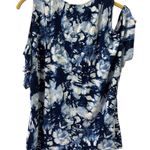 Venus  Blue Tie Dye Rayon Blend V Neck Cold Shoulder Short Sleeve Top Womens M Photo 9