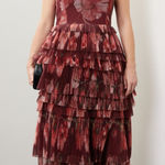 Hutch  Nalina Wine Red Floral Tiered Sleeveless Formal Maxi Dress 14 Photo 0