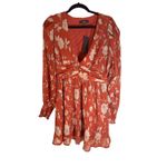 Lulus NWT Red Floral Print Long Sleeve Smocked Waist Mini Dress Size M Photo 1