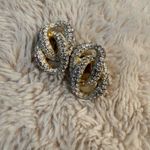 CARRE Sparkling Rhinestone Interlocking Vintage‎ Clip Earrings Gold Photo 1