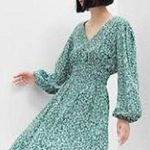 Gap ditsy green floral mini dress v-neck smocked waist long sleeve womens medium Photo 1