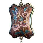 Vtg 60s Cloisonné Guilloché Enamel Butterfly Flowers Oriental Pendant Tassel Cor Photo 1