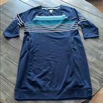 L.L Bean Navy Striped Dress with Pockets Size Medium Petite EUC Blue Photo 0