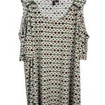 New Direction s Slinky No Iron Green Pattern Cold Shoulder Cutout Blouse Stretch Photo 0