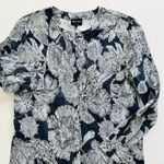 Giorgio Armani Blue Floral Print Tunic Blouse Size 44 XL Long Sleeve Cotton Photo 2