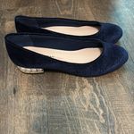 Isaac Mizrahi  Navy Blue Embossed Velvet Robyn‎ Pearl Heel Ballet Flats 6.5 Photo 2