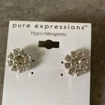 Pure Expressions Rhinestone Crystal Flower Stud Earrings Silver Hypo Allergenic White Photo 0