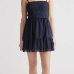 Quince  Womens Chiffon Smocked Sleeveless Mini Dress Navy Blue XL Photo 0