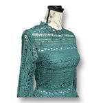 Endless Rose Anthropologie  XS Green Crochet Lace Peplum Blouse Holiday Chic NWT Photo 3