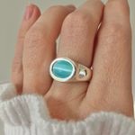 Aqua Oval Silver Ring Vintage “Briseis” Glass Blue Statement Maximal Beachy Coastal Jewelry Photo 2