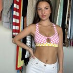 Dippin' Daisy's  Pink and Yellow Checkered Sports Bra Photo 1