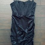NWT LINJOU Black Satin/Silk Sweetheart Corset Ruched Wrap Bodycon Dress | M Size M Photo 0