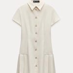 ZARA  mini dress pleated skirt collar button up ivory casual classic old money  Photo 2