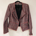 White House | Black Market WHBM Tweed Zip Blazer in Red Black Plaid Size 4 Photo 0