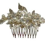 Gold Tone Bridal Hair Comb Faux Pearls Rhinestones Leaf Design Pageant Prom 4" Photo 0