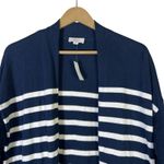 Loft NWT  Open Front Cardigan Womens M Navy Blue Striped 100% Cotton Coastal Photo 3