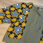 Chico's  Gold Blue  Medium Geometric Print‎ Pintuck Top Raglan Sleeves Split Photo 10