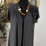 Kupcake Women’s Gray Open Front Blouse Small Floral Applique Drape Cardigan Photo 0