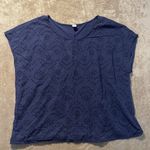 Old Navy Shirt Womens XXL 2X Plus Cap Sleeve Eyelet Navy Blue Embroidered Blouse Photo 0