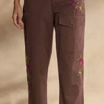 Sundance NEW  Women’s Embroidered Cargo Pants 6 Dark Brown Boho Cotton Stretch Photo 0