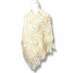 Helen Dolinick cottagecore Cream & white crochet #fringe poncho #handmade a41 Size XS Photo 2