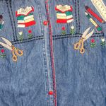 Vintage Back To School Embroidered Denim Shirt with Colorful Accents Blue Photo 4