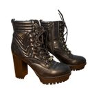 Guess  Black Leather Lace Up High Heel Platform Ankle Boots Women's Size 5.5M‎ Photo 1
