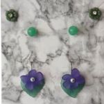 Set Of 3 Pairs Of Earrings With Purple Flower Green Studs & Floral Design Photo 0
