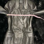 ZARA Black Long Sleeve Double Breasted Faux Leather Fitted Blazer Photo 4