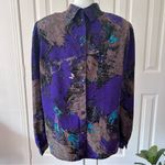 VTG Bedford Fair | Long Sleeve Button Down Back Top With Shoulder Pads | Size 16 Purple Photo 4